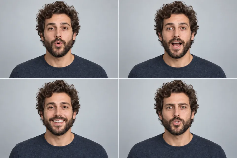 Quatre positions différentes de la bouche du même homme pendant qu’il parle.